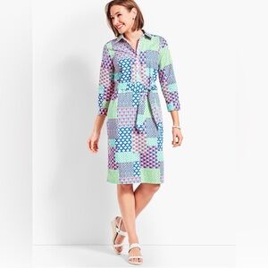 NWT Talbots Island Patchwork Belted Floral Shirtdress, Size 12